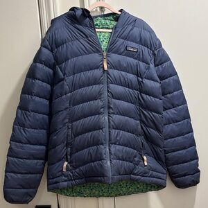 Patagonia Blue Hooded Puffer Jacket Reversible